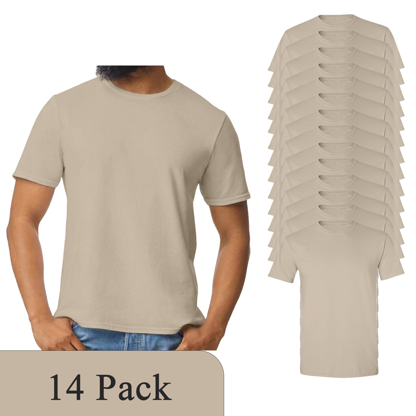 Gildan Men's Softstyle T-Shirt, Sand Short Sleeve Crewneck Cotton Tee for Crafting & Custom Printing
