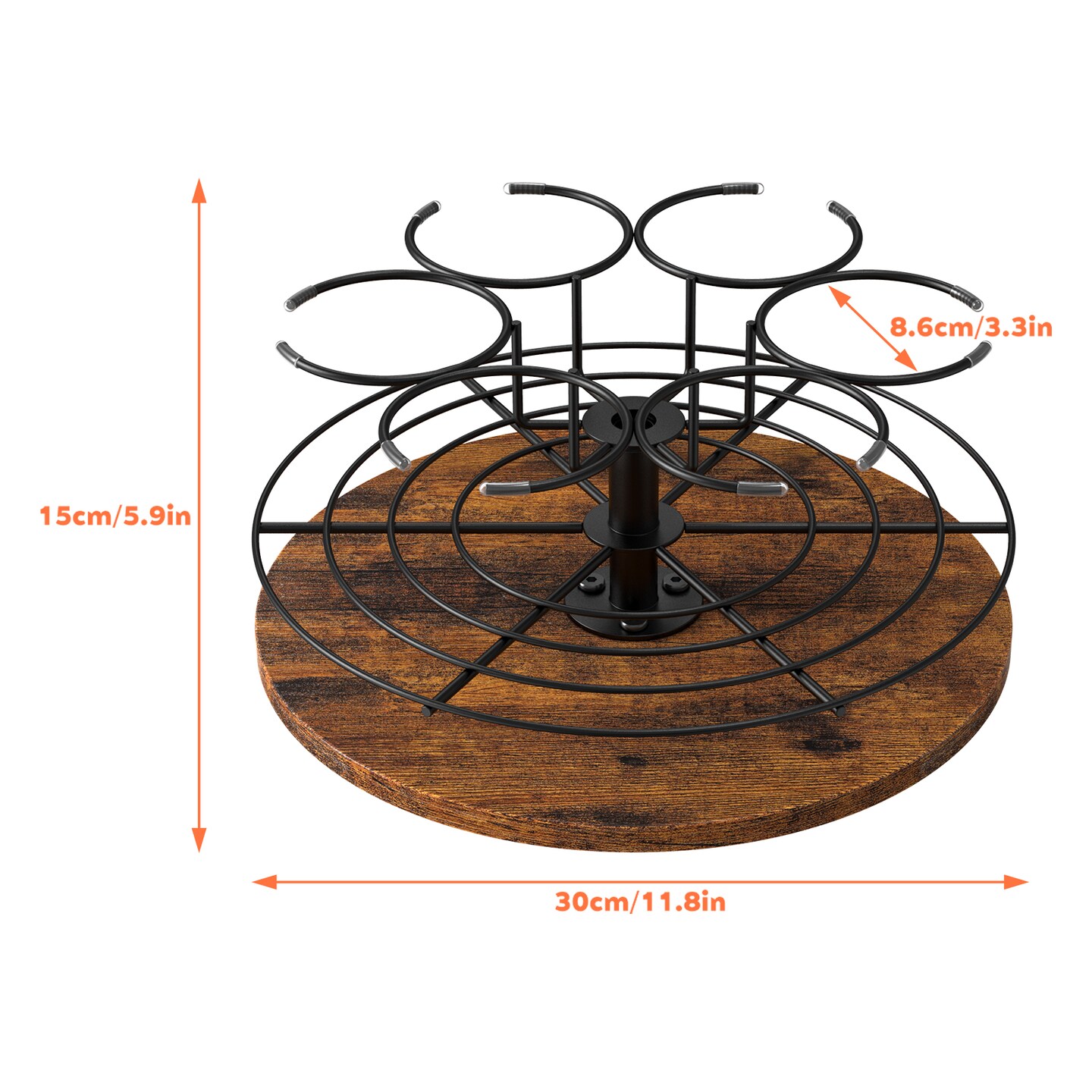 Tumbler Storage Organizer, Rotating 6-Cup Holder with Non-Slip Wooden Base for Stanley Cups