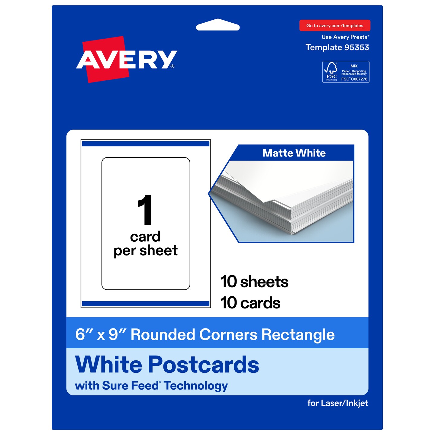 Avery Matte White Postcards, 6" x 9" Rectangle Rounded Corners