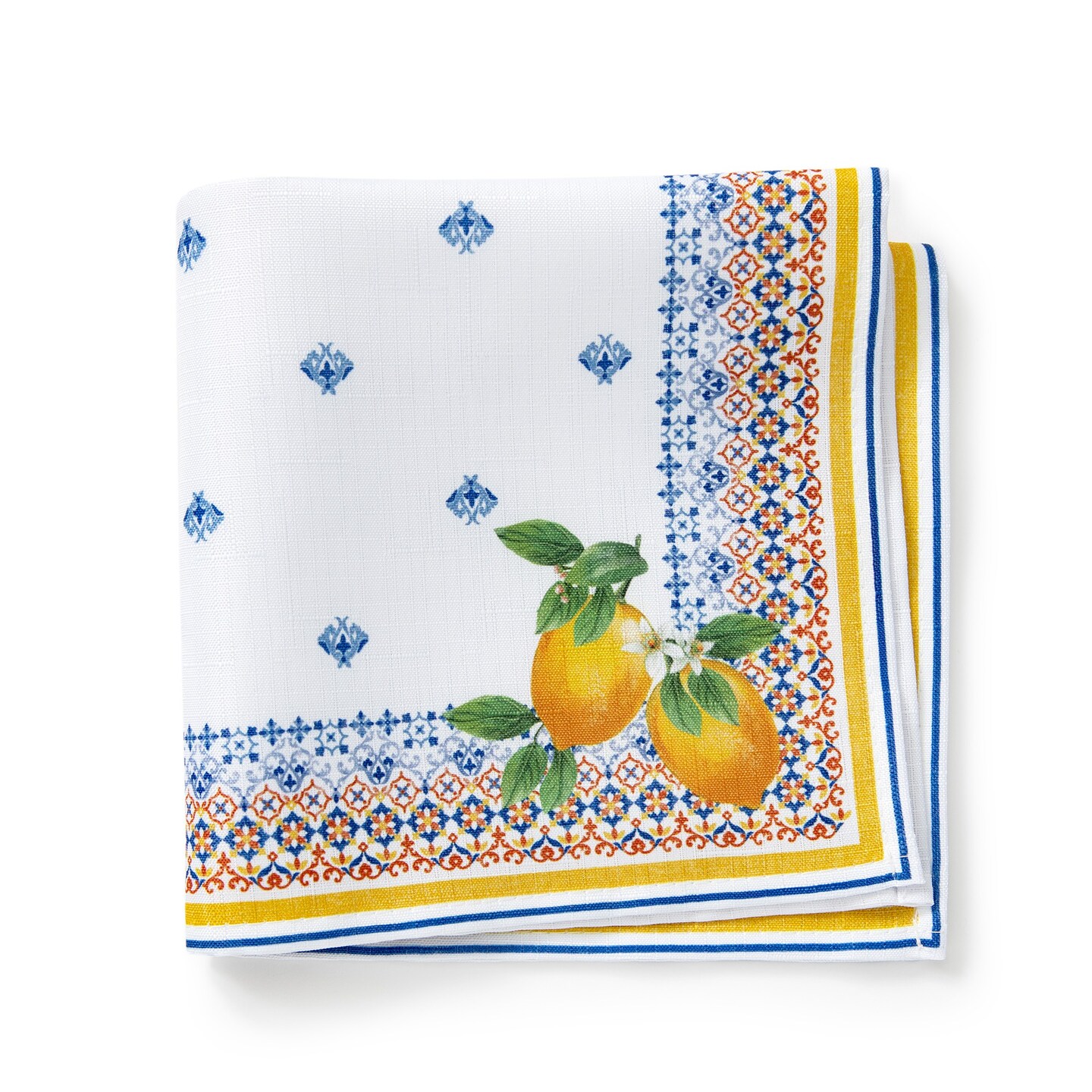 Threadmade Home Capri Lemon Double Border Napkin Set of 4, Multicolor - 17"W x 17"L