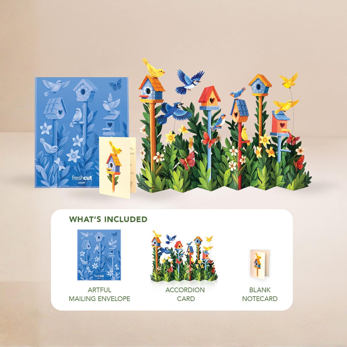 Freshcut Paper Pop Up Cards, Birdhouse Garden, 12 Inch Life Sized Forever Flower Bouquet 3D Popup Greeting Card, Birthday Cards, Thank You Card, Blank Notecard & Envelope