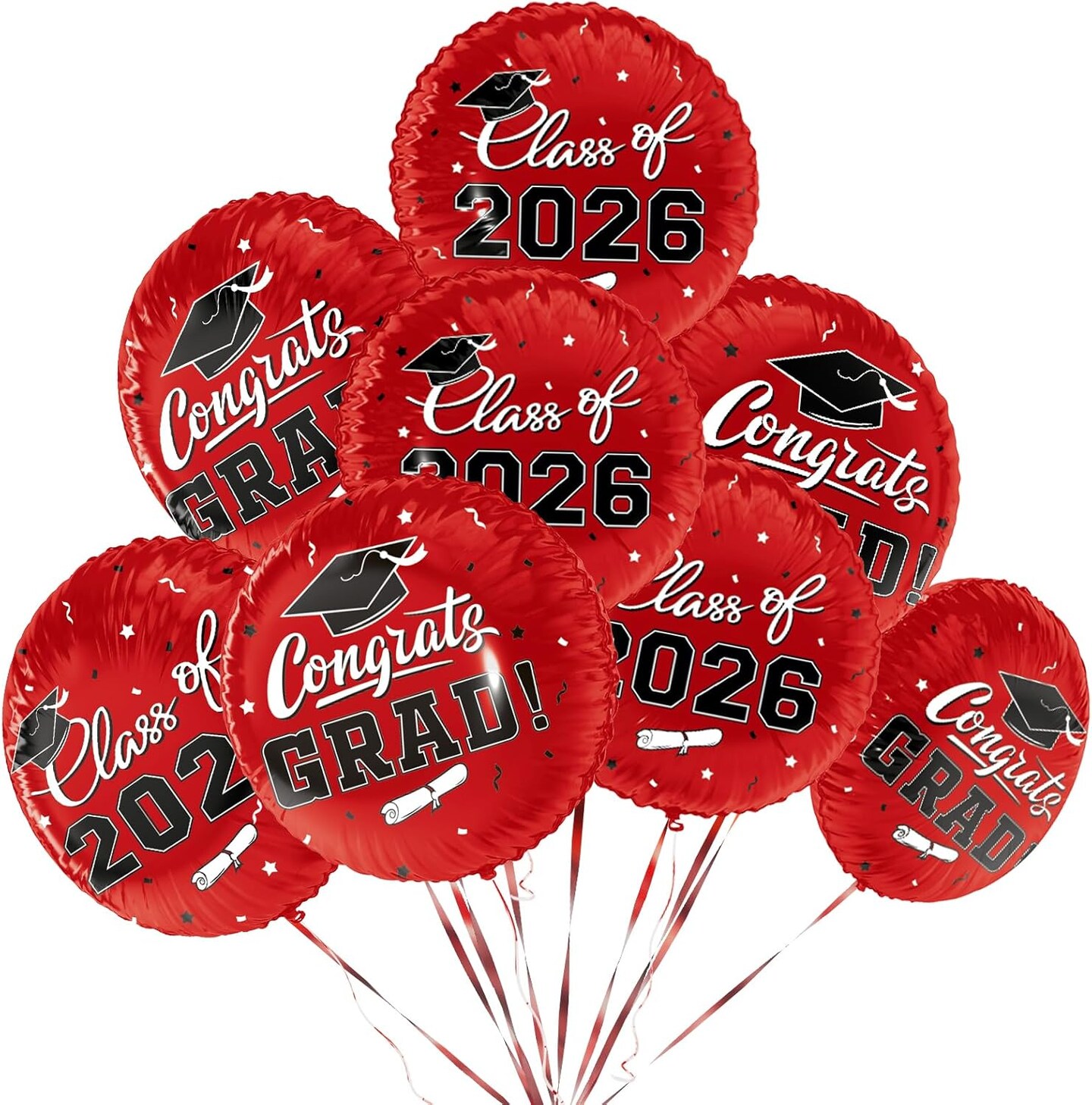 Graduation Party Balloons – Class of 2026 12-Piece 18” Red “Congrats Grad” Foil Balloon Set with Double-Sided Design for Graduation Decorations & Celebration Supplies