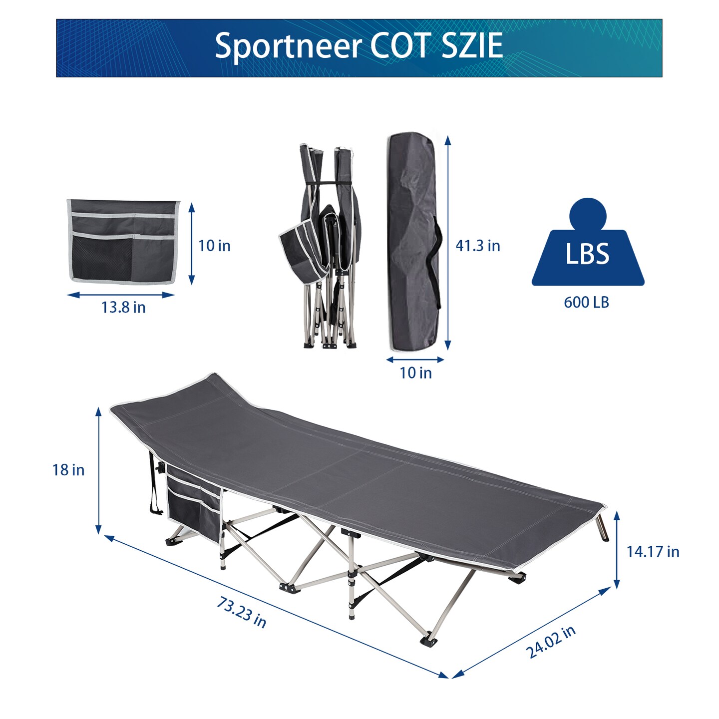 Portable Folding Camping Cot with Padded Mattress, Heavy Duty Outdoor Sleeping Bed
