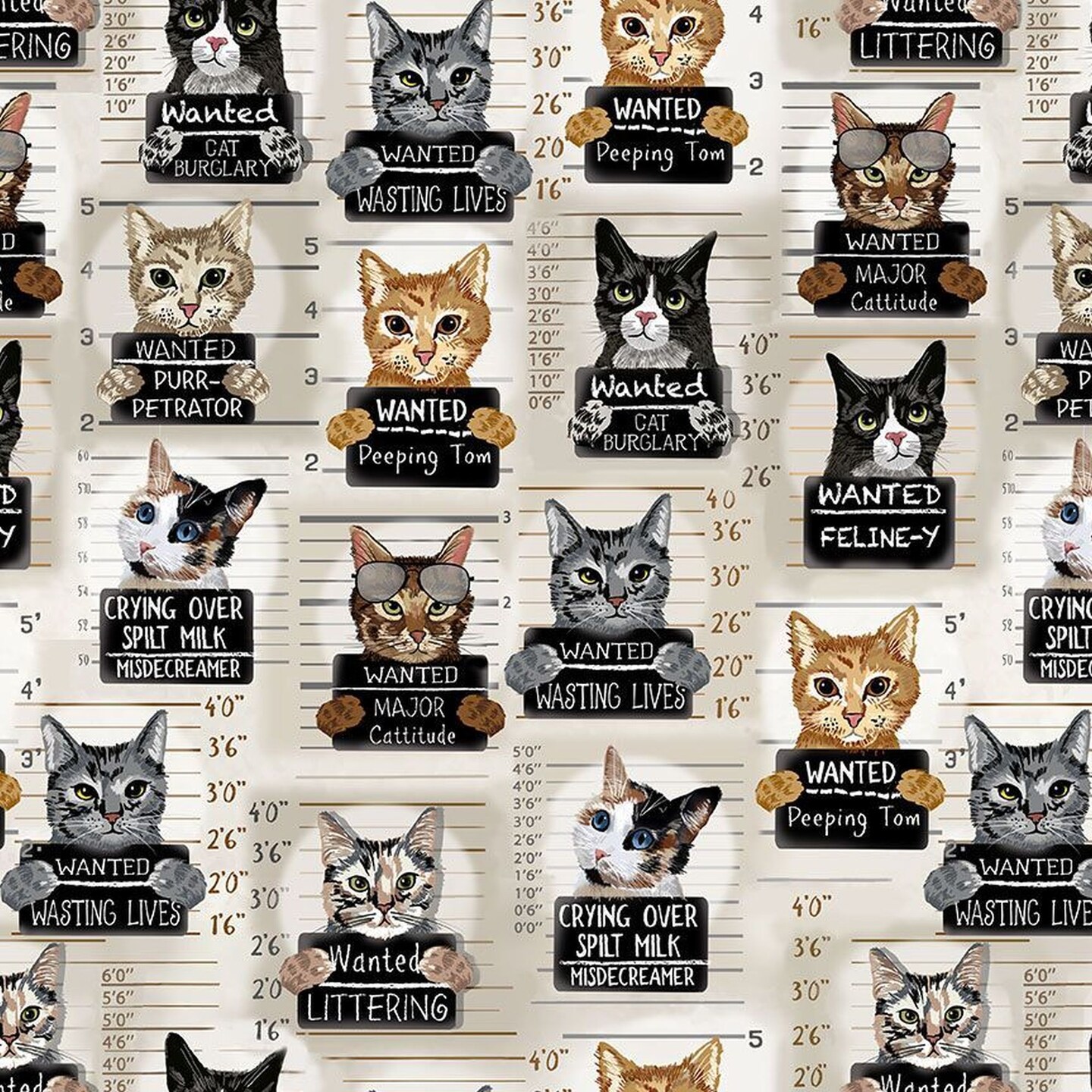 Cat Mugshots GAIL-CD3061 BEIGE from Timeless Treasures by the yard