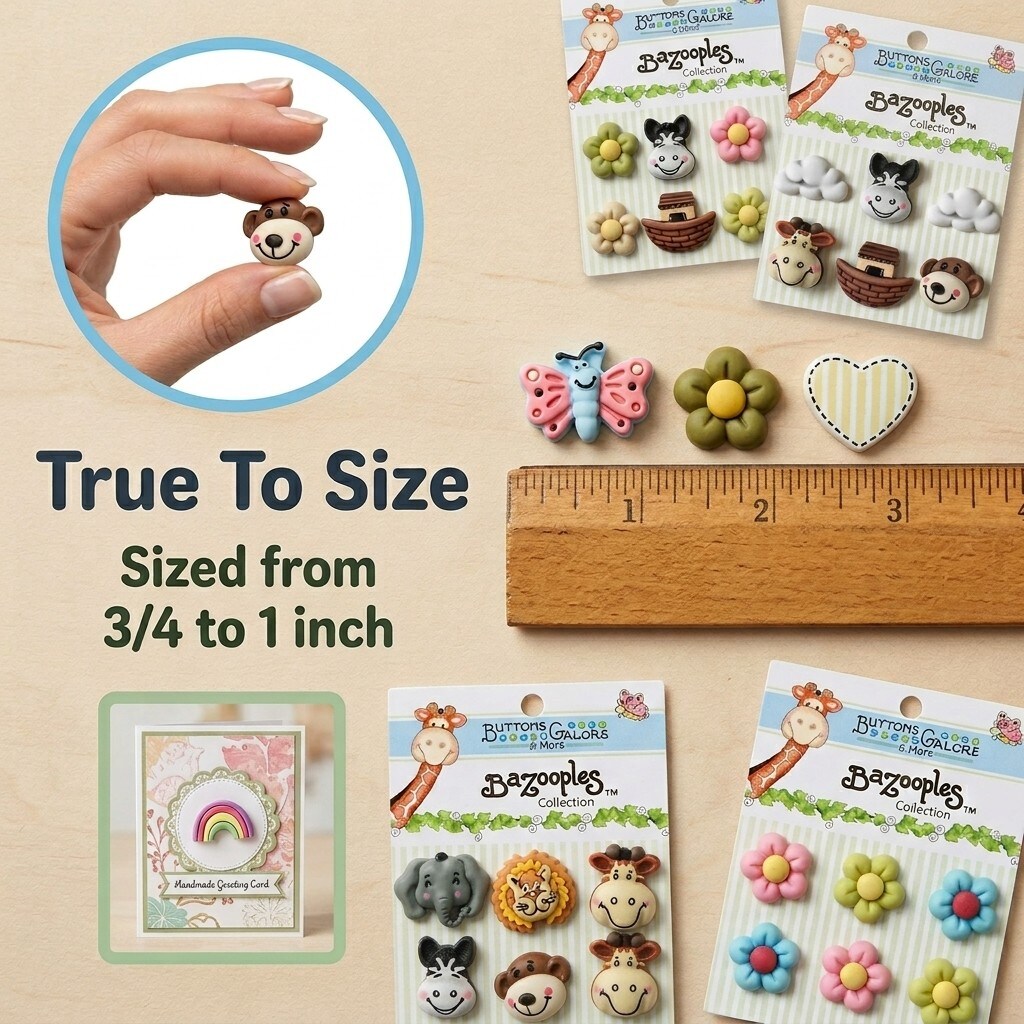 Buttons Galore and More 3D Novelty Buttons – Zoo Child Animals Children Button Bundle - 36 Pcs