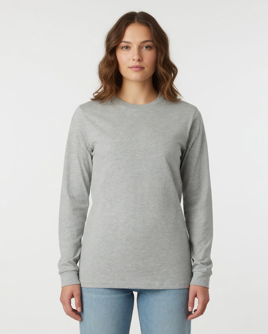BELLA + CANVA Heather CVC Long Sleeve Crewneck T-Shirt for Layering Style & Custom Print Essential Tee