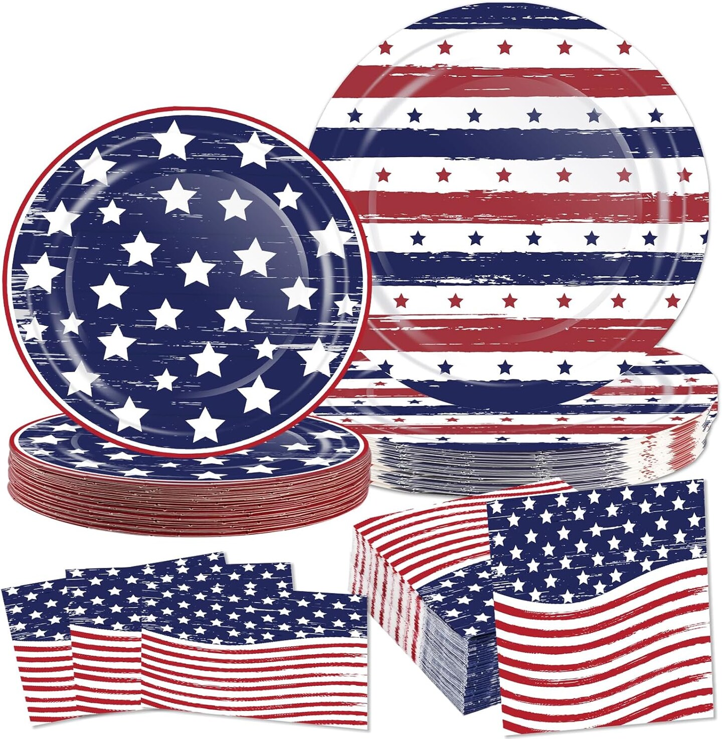 150PCS American Flag Patriotic Party Plates & Napkins Set for 50 Guests – Red, White & Blue Disposable Tableware for 4th of July, Veterans Day & Election Day Decorations