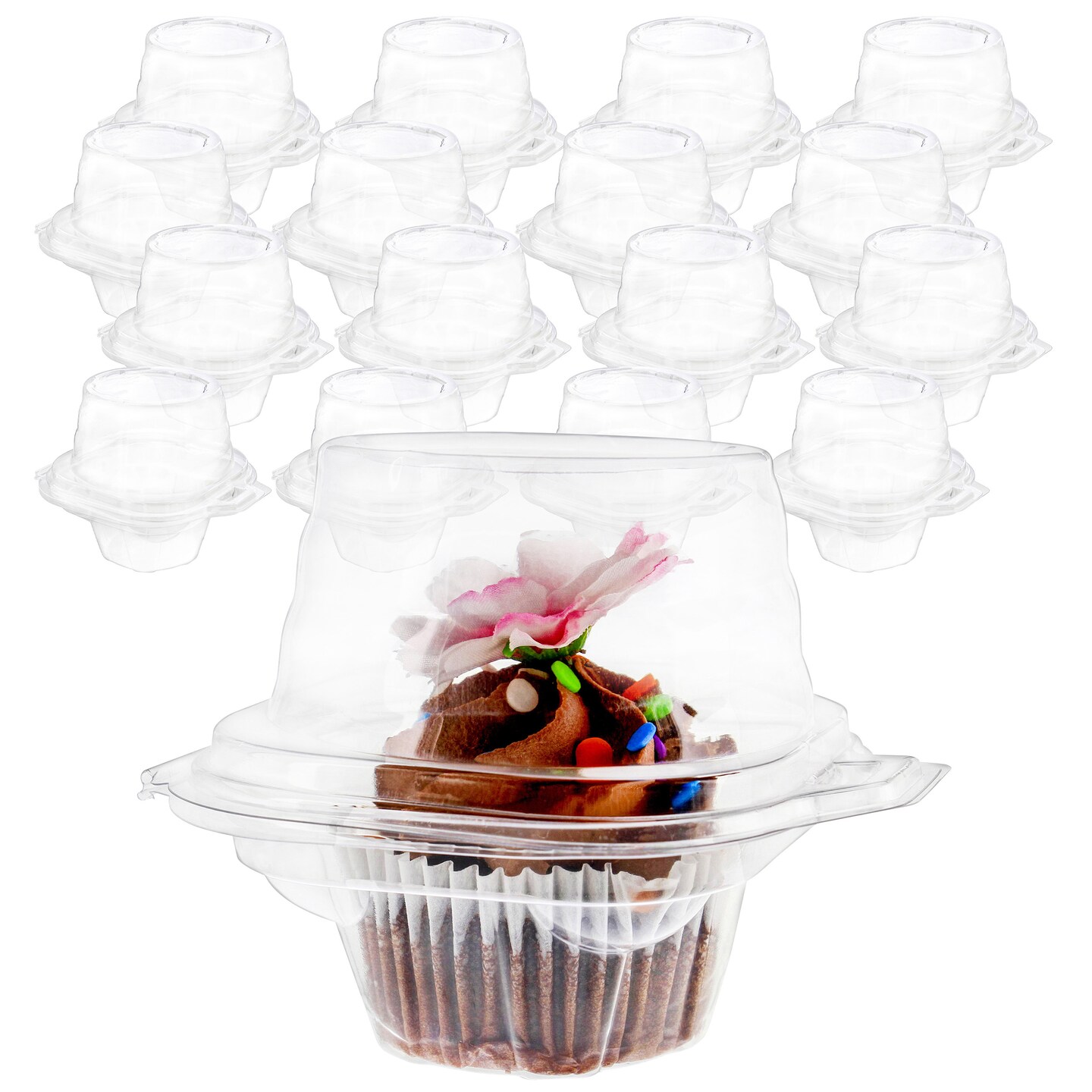 Spec101 Clear Cupcake Containers with Lids - 100pc Muffin Dome Lid to Go Cup