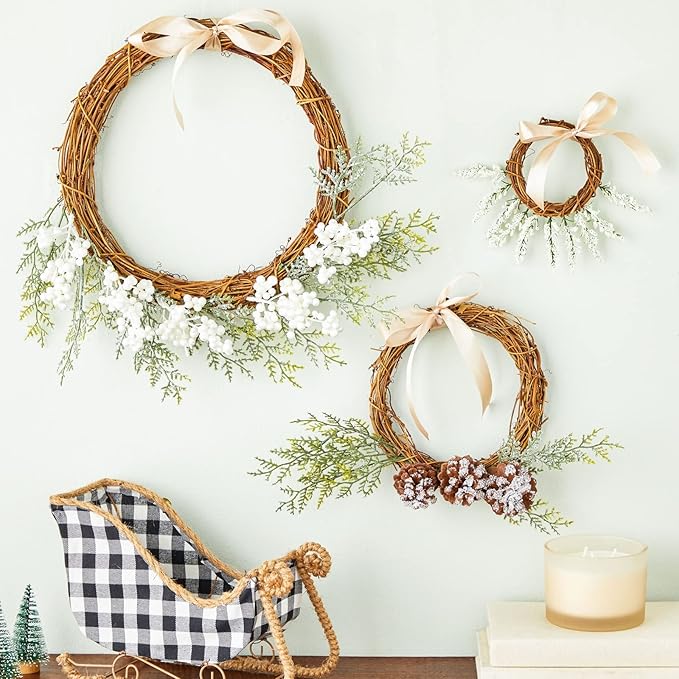 Set of 3 Grapevine Wreath Forms for DIY Crafts, Plain Twig Branches for Christmas, Holidays, Wedding, Party, and Fall Home Decor (11.5, 7, and 4.5 in)