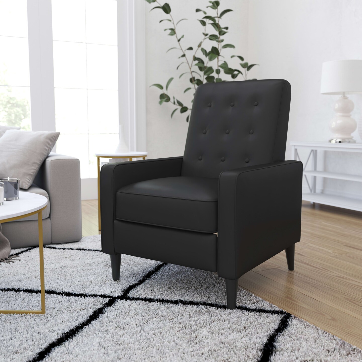 Merrick Lane Darcy Recliner Chair Mid-Century Modern Faux Leather Tufted Upholstery Ergonomic Push Back Living Room Recliner