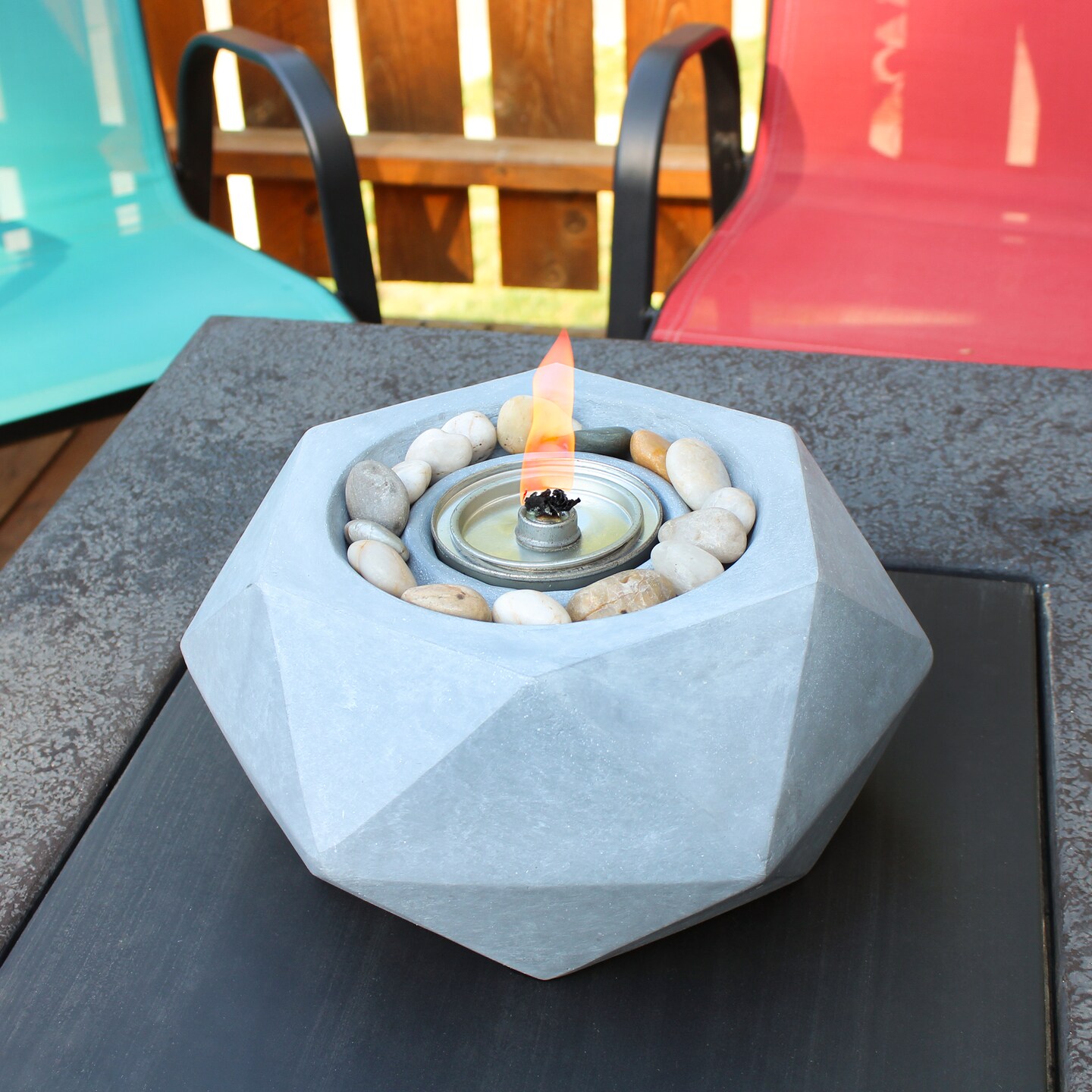 7Penn Tabletop Fire Pit Bowl - 11.6in Geometric Table Top Fire Bowl with Stones