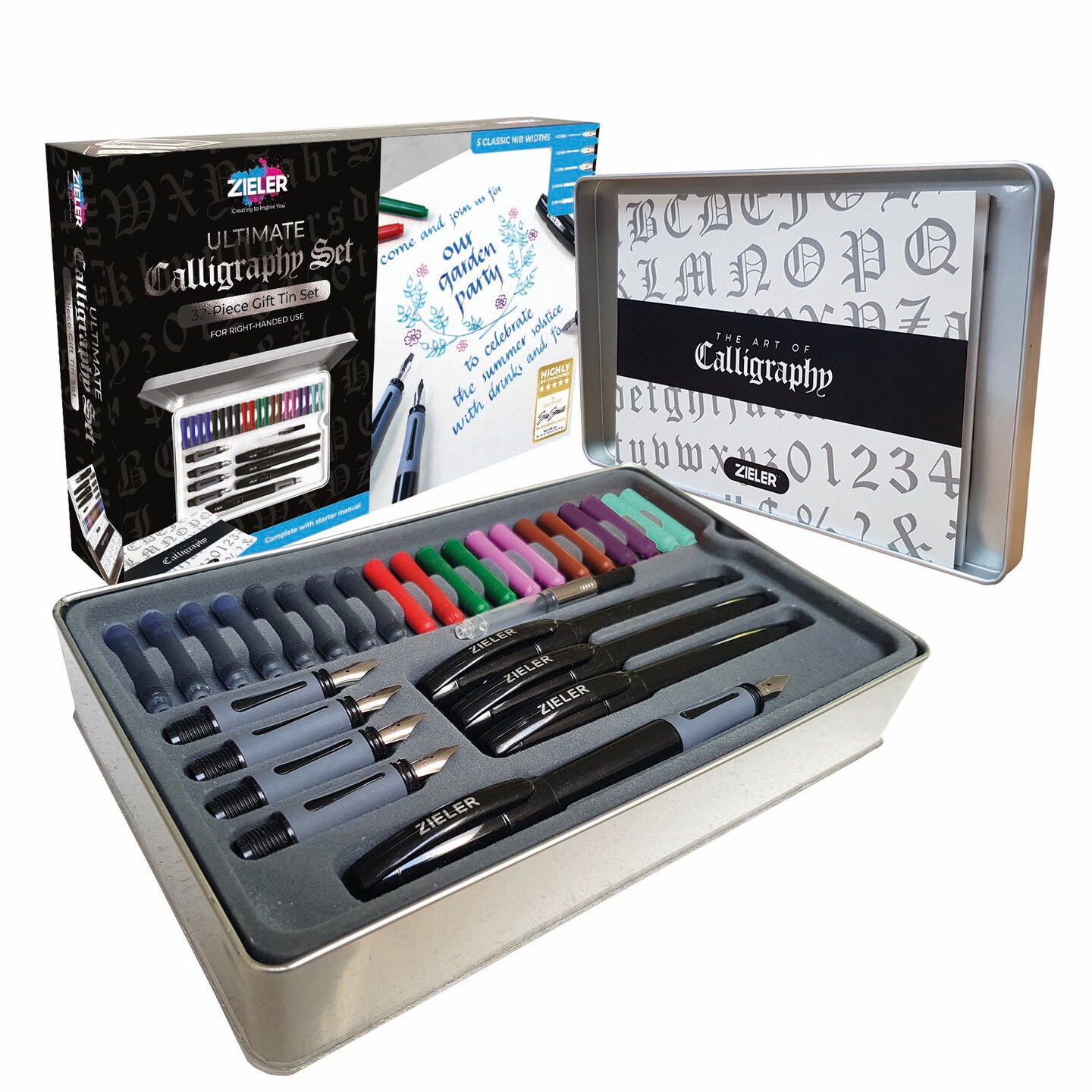 Zieler&#xAE; Ultimate Calligraphy Pen Gift Set (32 pieces), Presented in a Tin Gift Box