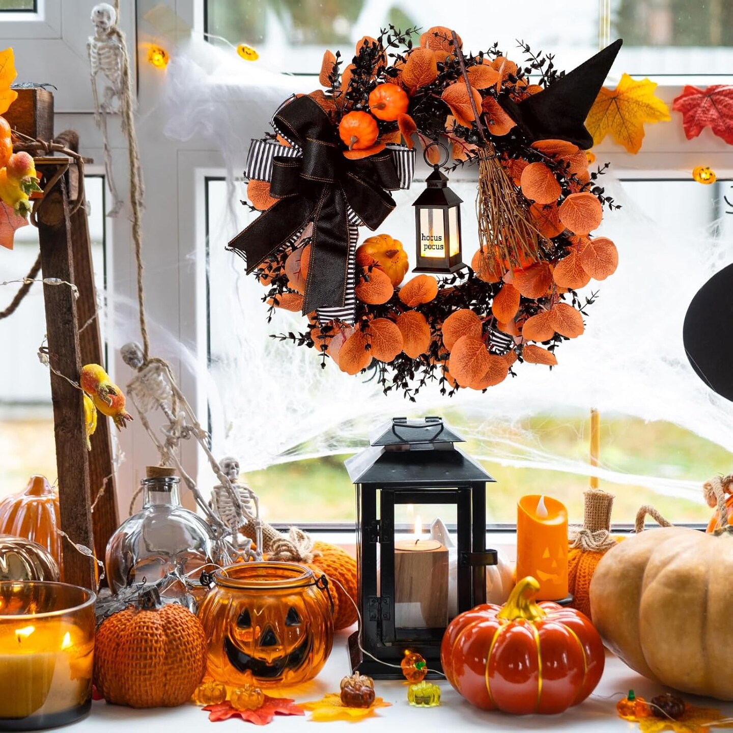 Halloween Wreath for Front Door with Light