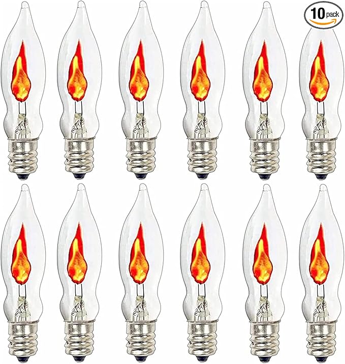 12 Pack Flicker Flame Light Bulb Realistic Flame Shaped Bulb Flickering Orange for Christmas Indoor Outdoor Decor 1w, 120 Volt E12 Flame Candelabra Light Bulbs Suit for C18 String Lights