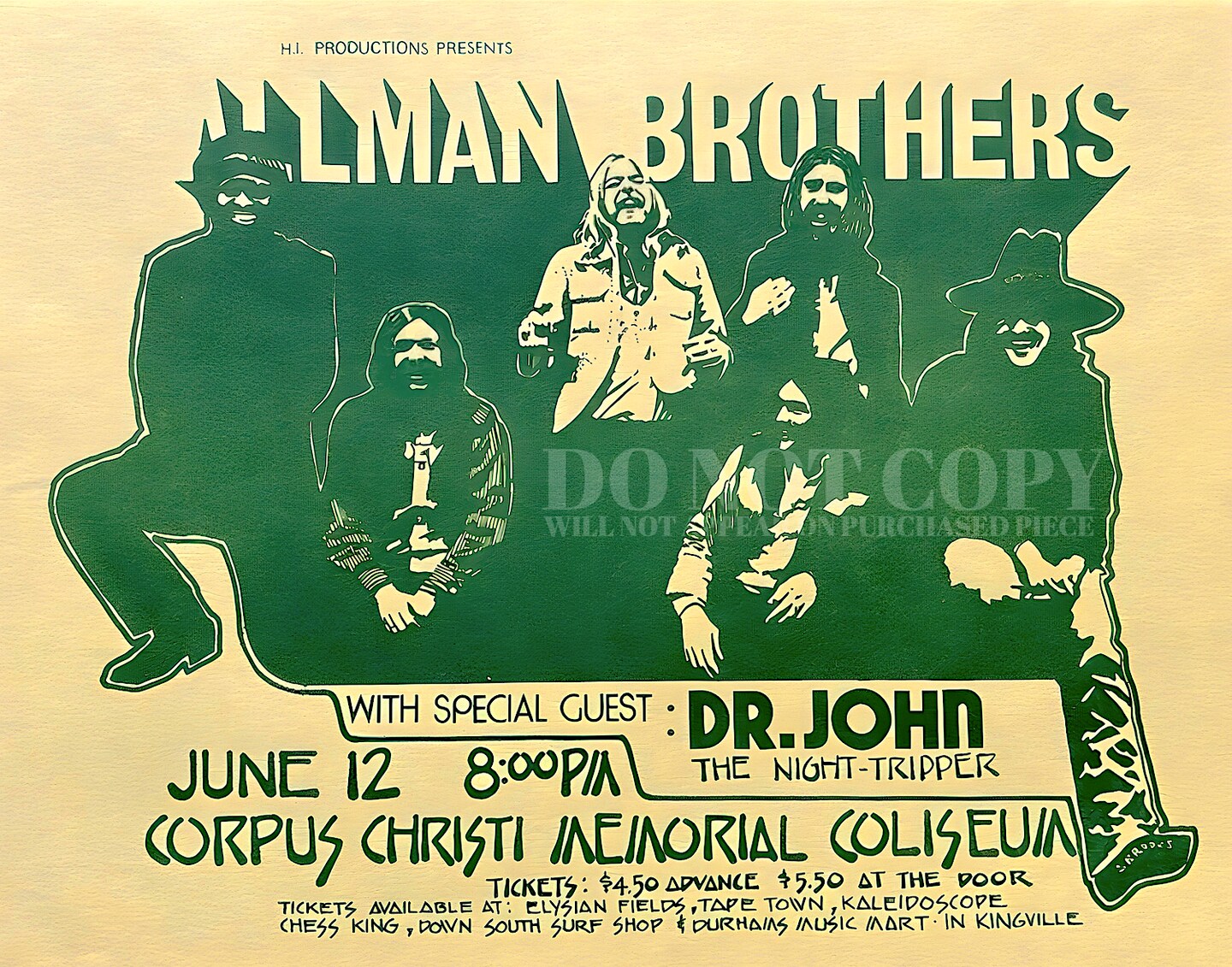 Allman Brothers Band Poster Artwork 8 X 10 | Live 1972 Corpus