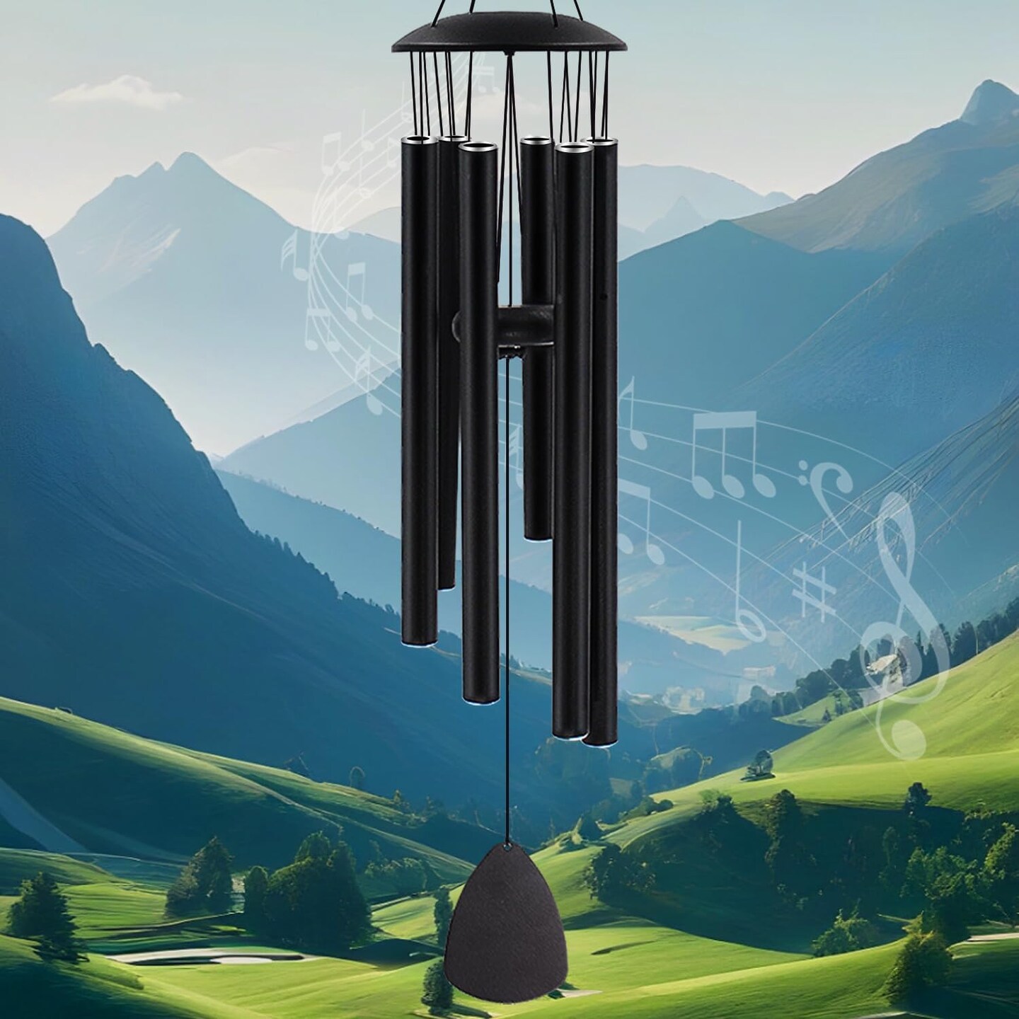 Wind Chimes for Outside, Large Aluminum Wind Chimes &#x2013; Deep Tones &#x26; Soothing Melodies Ideal for Garden, Patio Decor, and Windchimes Outdoors for Loss of Loved One (32&#x27;&#x27; Black)