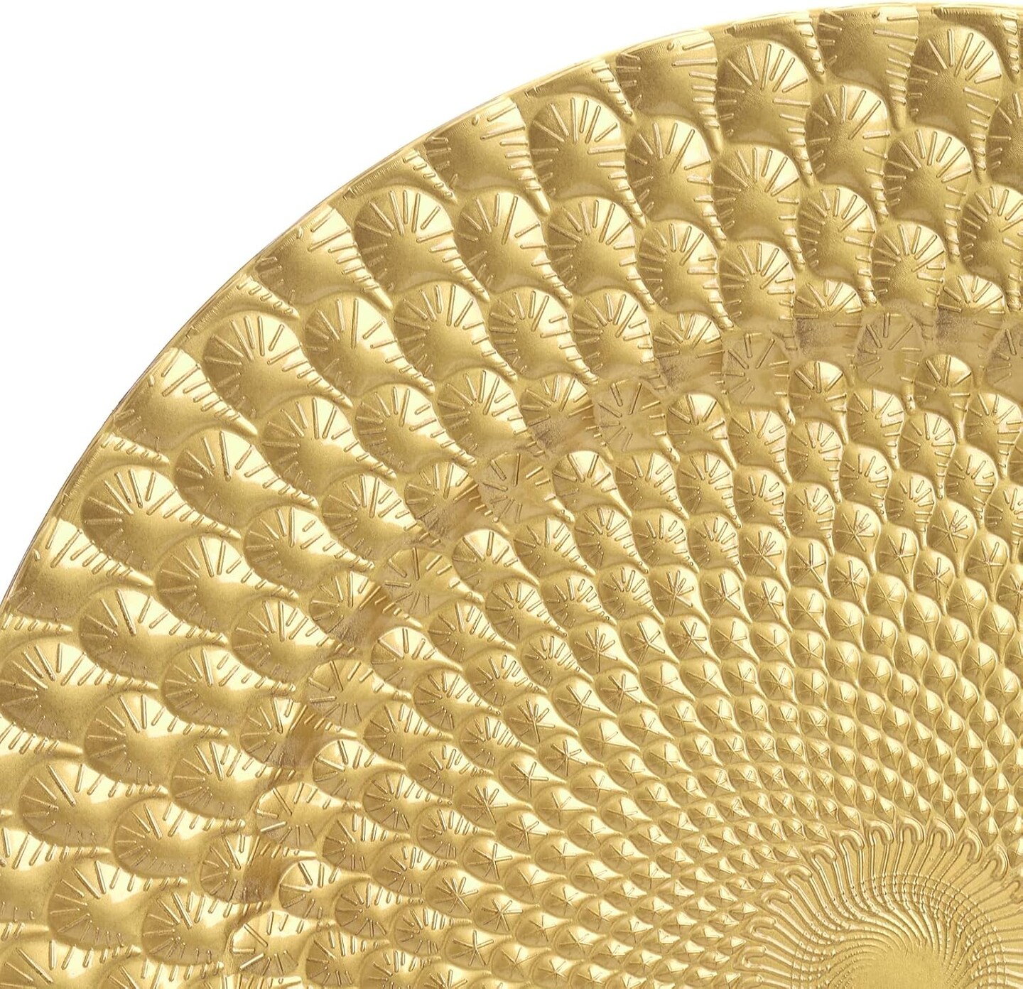 12 Pack Gold Charger Plates, 13&#x22; Plastic Round Decorative Dinner Under Plate, Reusable Elegant Peacock Service Chargers for Wedding Christmas Thanksgiving, Party Table Place Setting