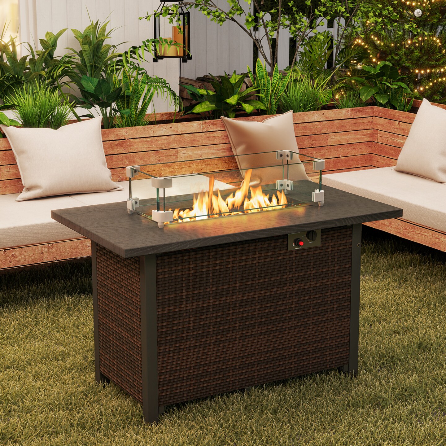 2-in-1 Propane Gas Fire Pit Table with Glass Rack and Stainless Steel Burner Ideal for Outdoor Parties