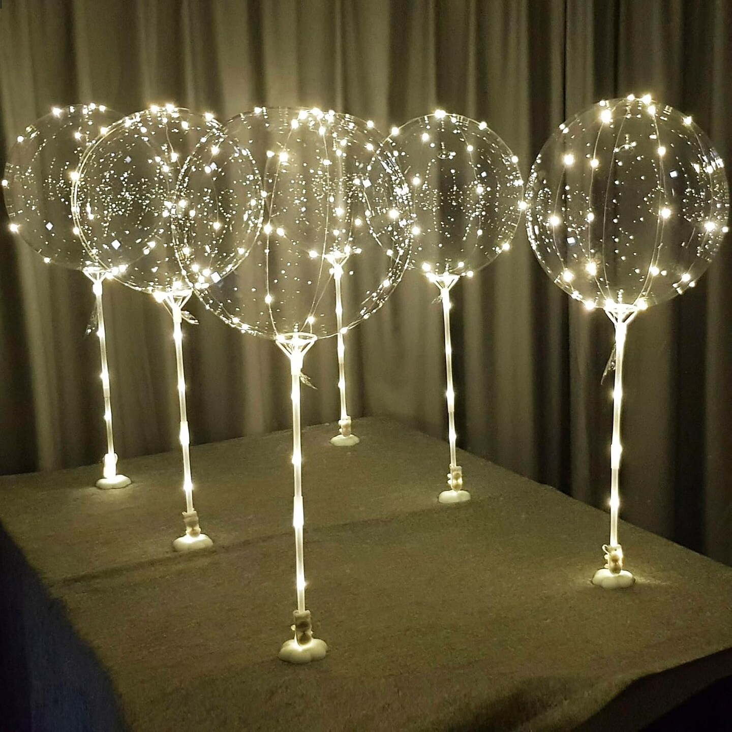 6-Piece Warm White LED Balloon Set – Tabletop Light-Up Centerpieces with Sticks, Stands, and Batteries, DIY Party Decorations (No Helium Required)