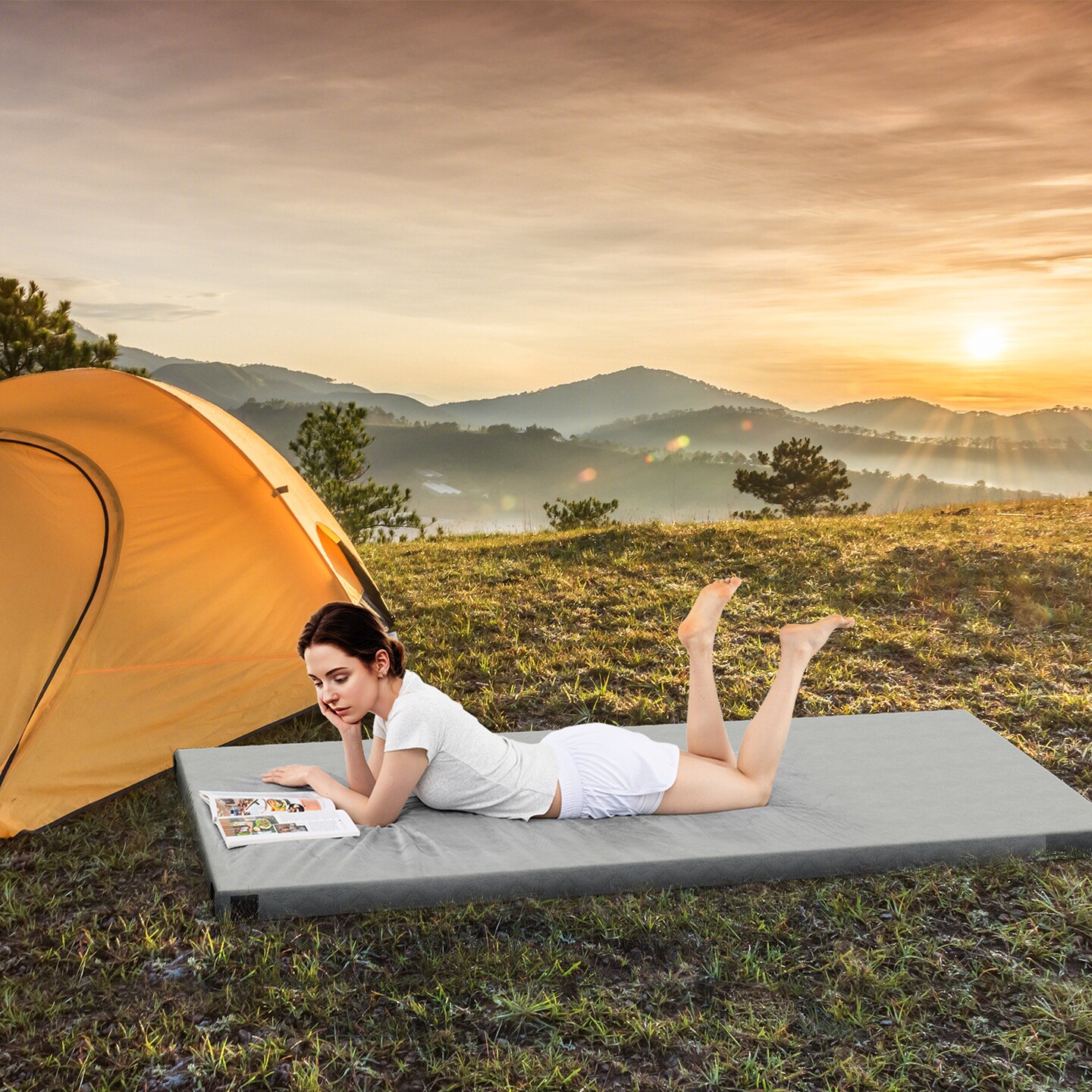 Plush Foam Camping Mattress Pad with Bag and Fasteners