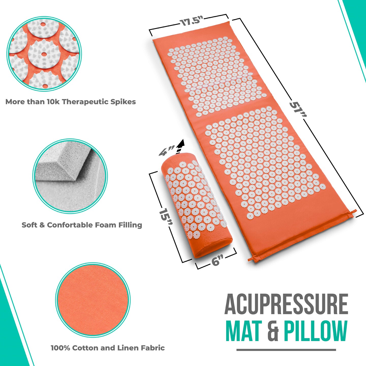 Acupressure Mat and Pillow Set - Grounding Mat for Stress, Back &#x26; Neck Pain - Acupuncture Point Massage Mat for Muscle Relaxation, Sciatica, &#x26; Meditation - Includes Carry Bag