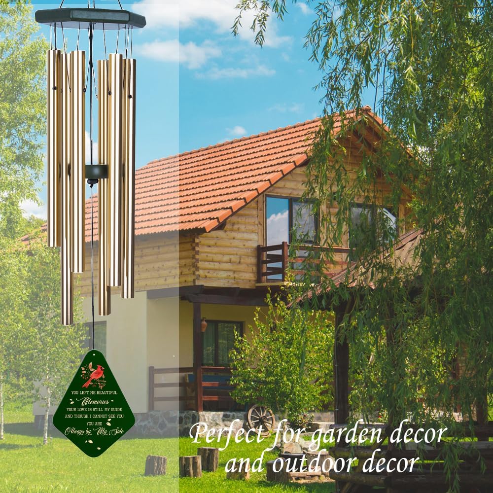 Memorial Wind Chimes for Loss of Loved One 32&#x27;&#x27;, Cardinal Wind Chimes in Memory of a Loved One, Cardinal Memorial Gift, Sympathy Bereavement Condolence Gift,Green