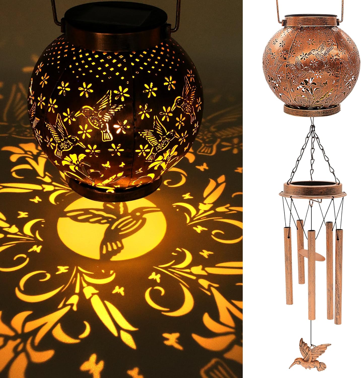 Hummingbird Wind Chimes for Outside, Gifts for Mothers Day Woman Mom Grandma,30&#x22; Metal Hanging Solar Lantern Wind Chimes Outdoor, Garden Decor Memorial Windchimes for Patio Porch Yard