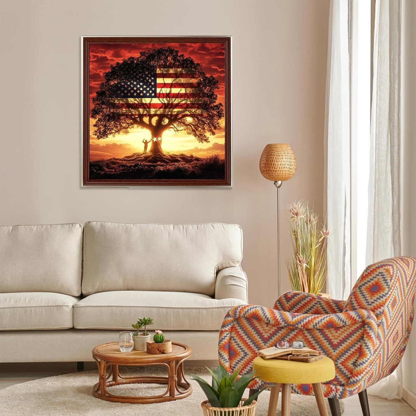 5D American Flag Tree Diamond Painting Kit for Adults 12x12 Inch Full Round Drill DIY Patriotic Gem Art Beginners Wall Decor Craft Set