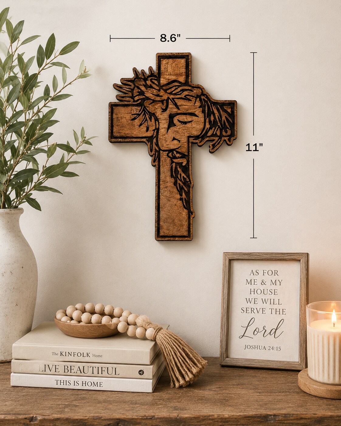 Rustic Jesus Cross Wall Decor | Laser Engraved Christian Wooden