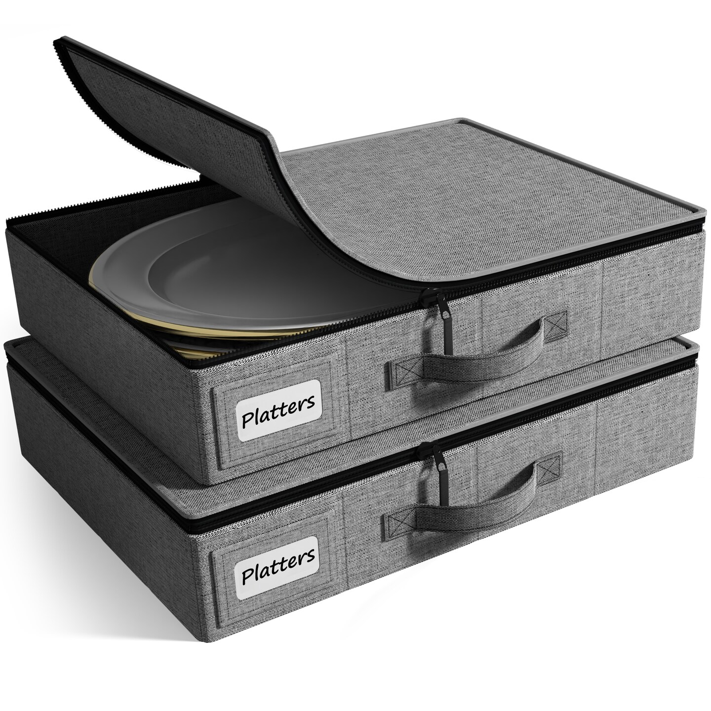Sorbus Dinnerware Organizer for Platter Storage with Lid (Holds Service for 12) with Felt Protectors - 17 x 13 x 4