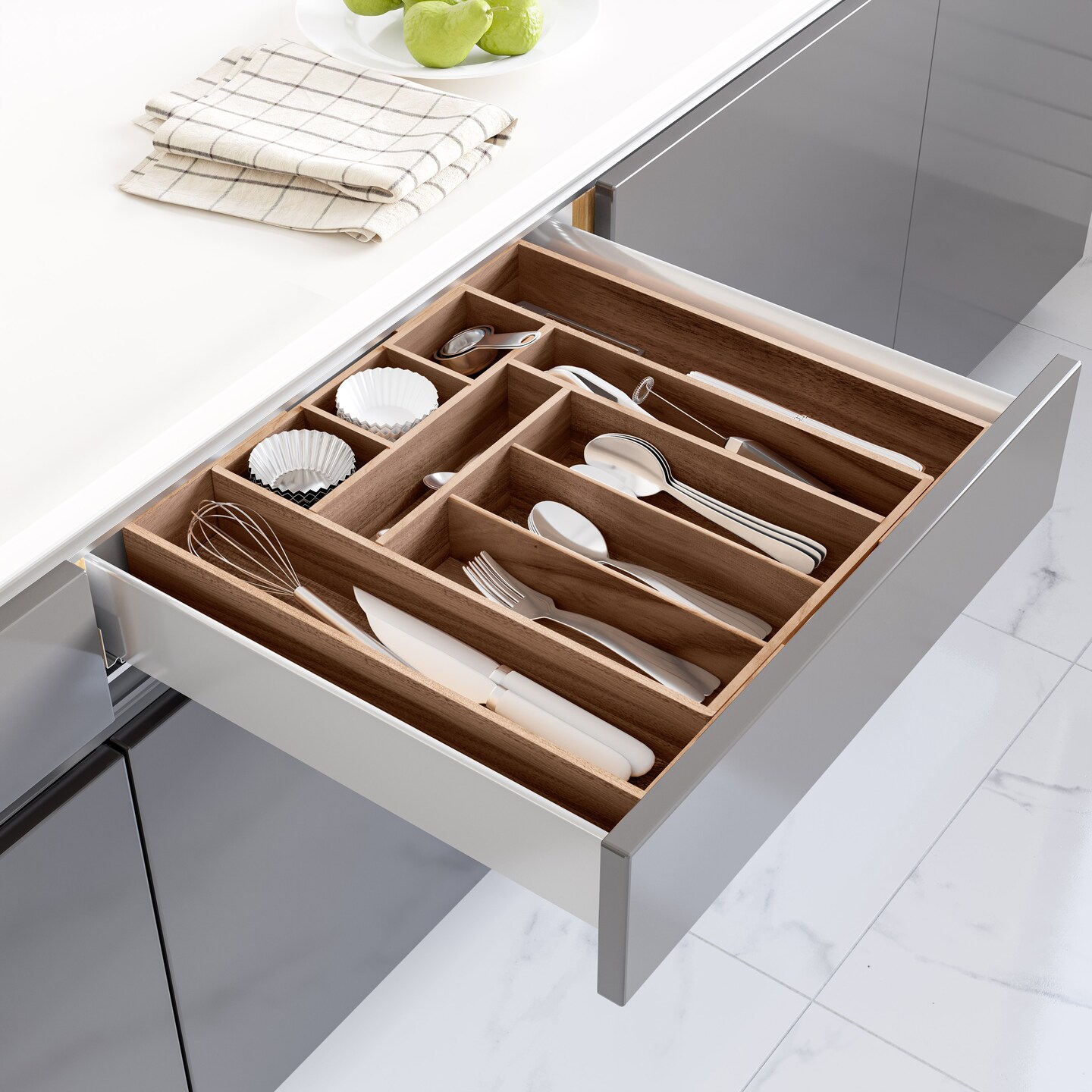 Seville Classics 4-Piece Acacia Expandable Drawer Organizer and Box Set