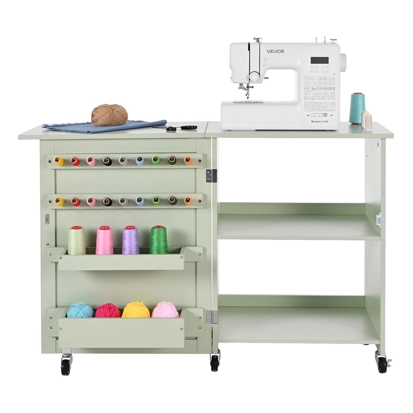 Foldable Sewing Table 46 Inch Work Surface Multifunction Light Green