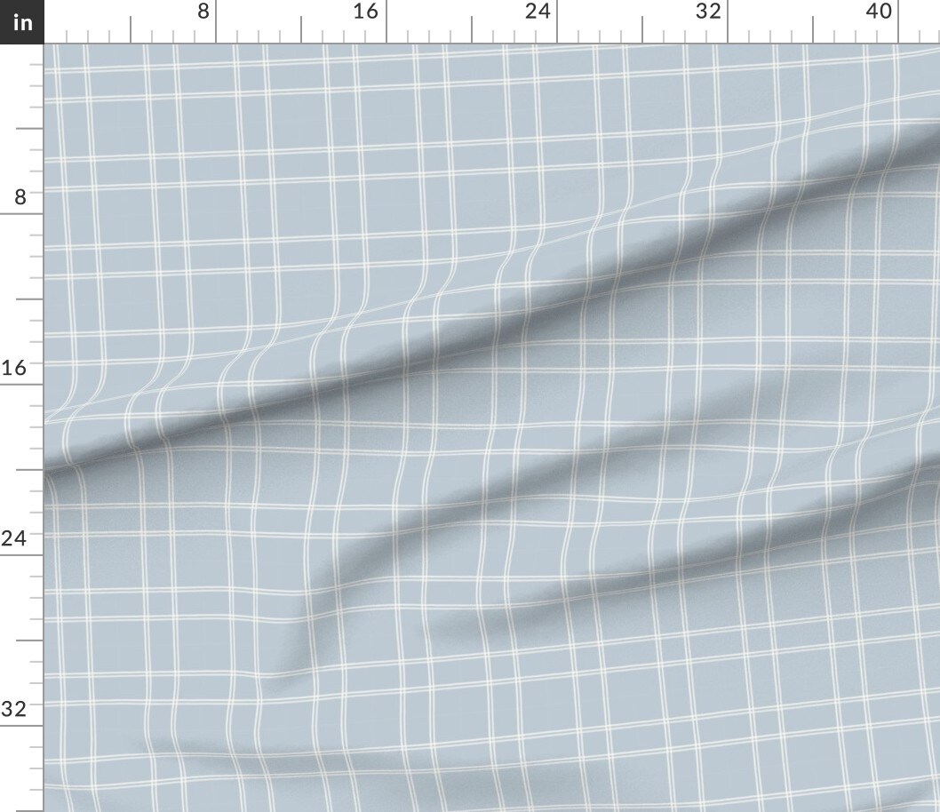 Soft Blue Plaid Windowpane Check Cream On Blue Classic Preppy Grandmillennial Custom Printed Fabric by Spoonflower Various Fabrics by the Yard or Fat Quarter