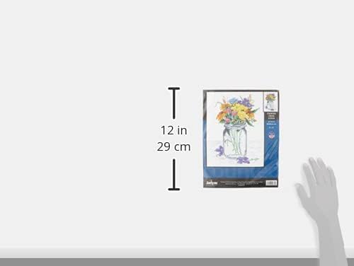 Wildflower Jar Counted Cross Stitch Kit – 14CT Aida Fabric Embroidery Kit with Cotton Floss, Needle, Pattern & Instructions, DIY Floral Needlepoint Craft, 8x10 Inch