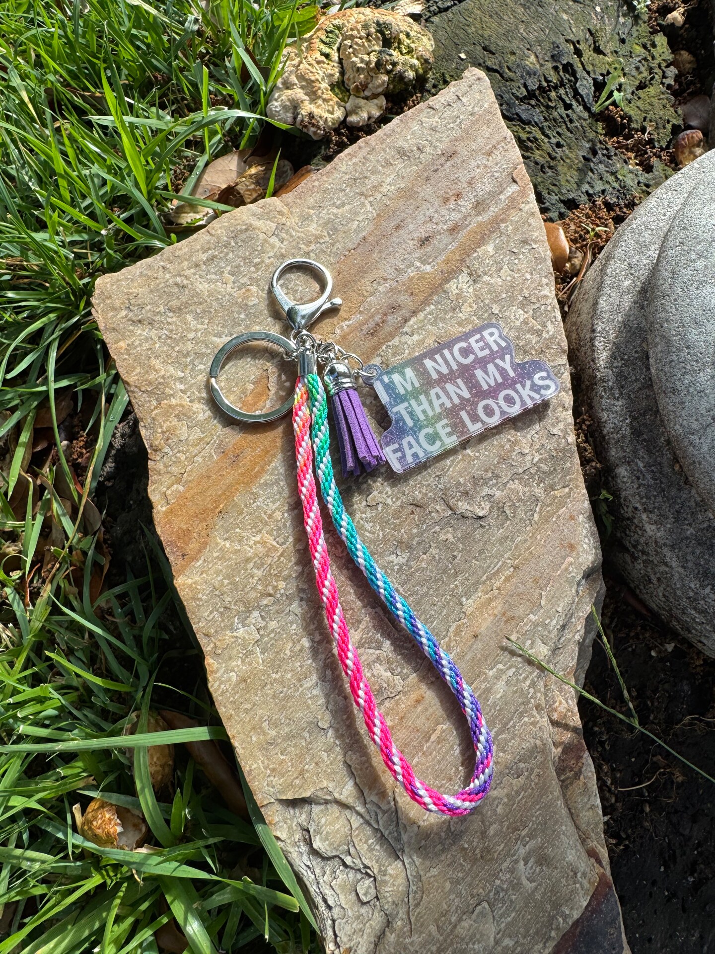 Rainbow Resting B Face Keychain - Funny Best Friend Gift, Colorful