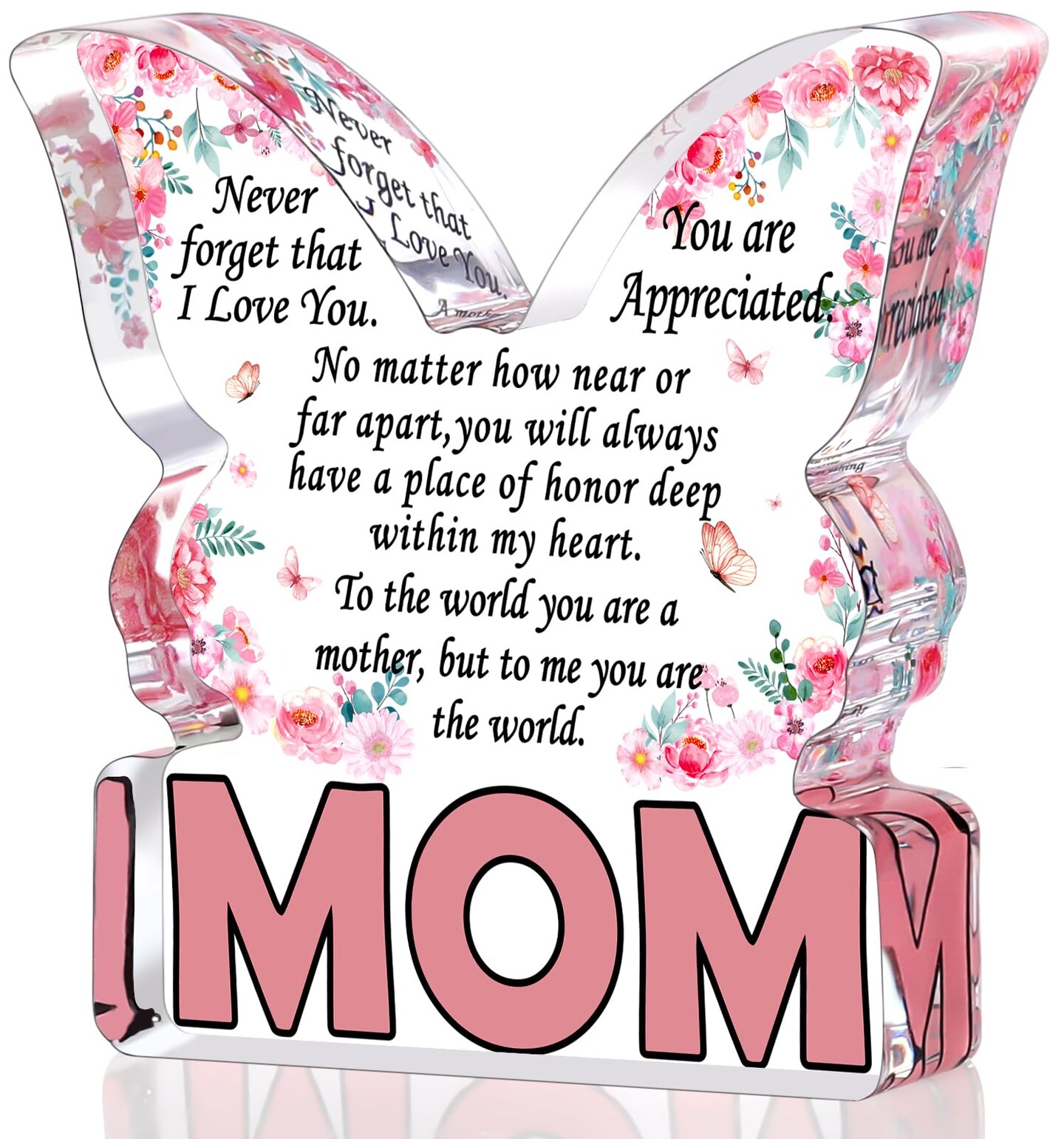 Gifts for Mom Stocking Stuffers Mother Gifts from Daughter Son, Mom Birthday Gift Ideas Unique Best Mom Ever Gift New Mama Single Mom Stepmom Butterfly Shaped Acrylic Plaque Sign