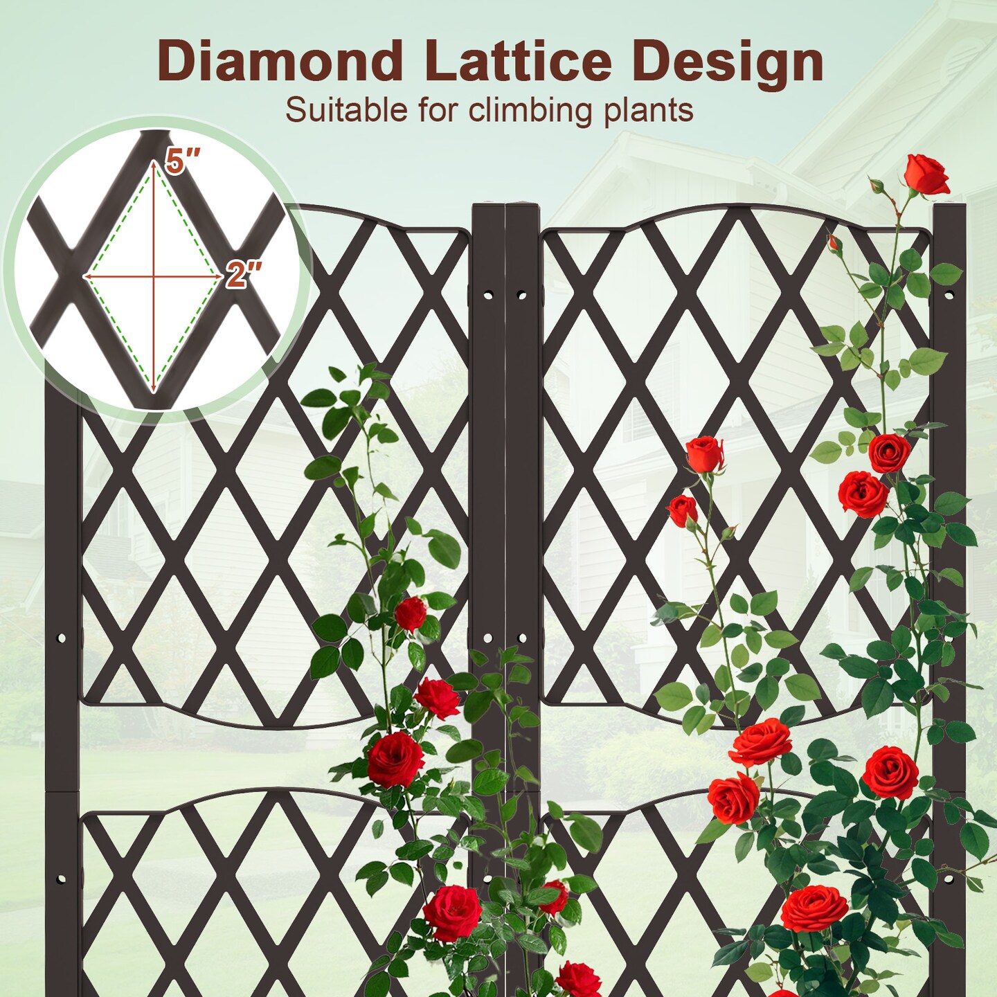 Set of 2 Raised Garden Beds PE Rattan with Trellis for Plants