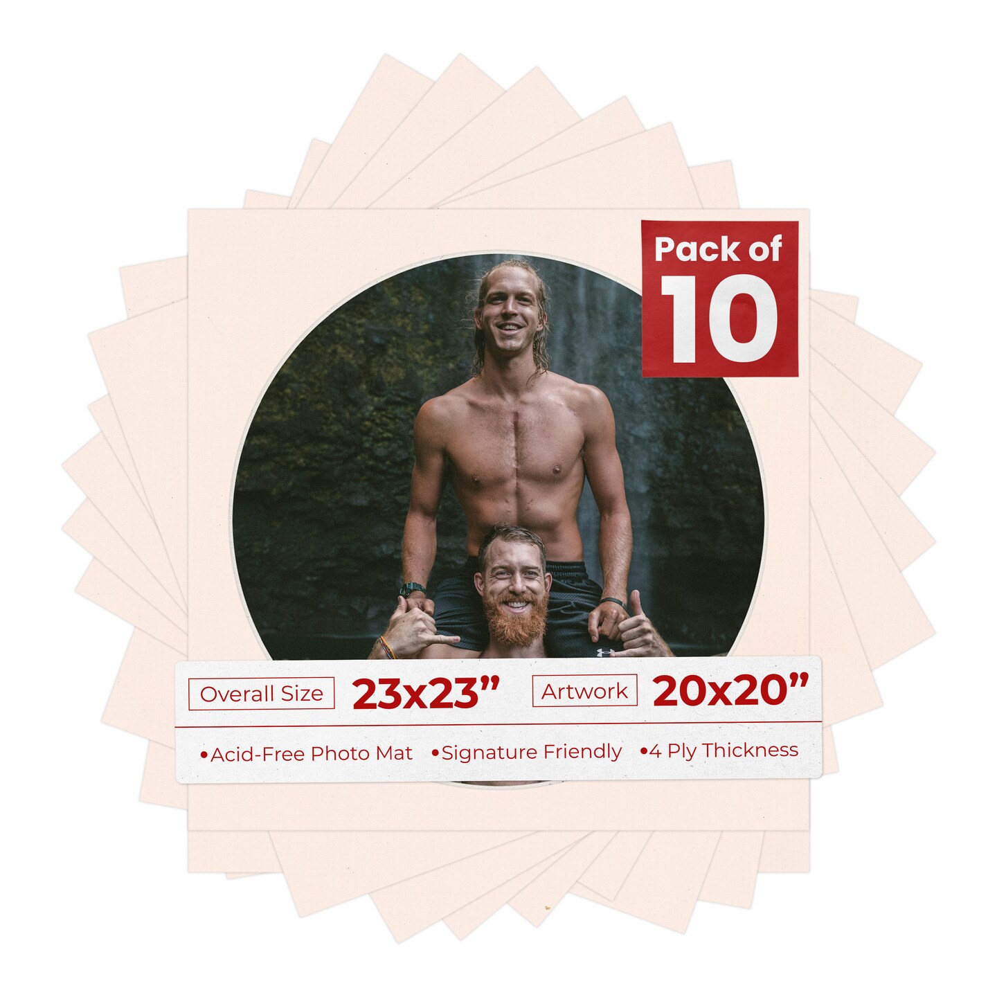 Oyster Bay Beige Mat Board for 23x23 Frames - Circle Opening for 20x20 Photos