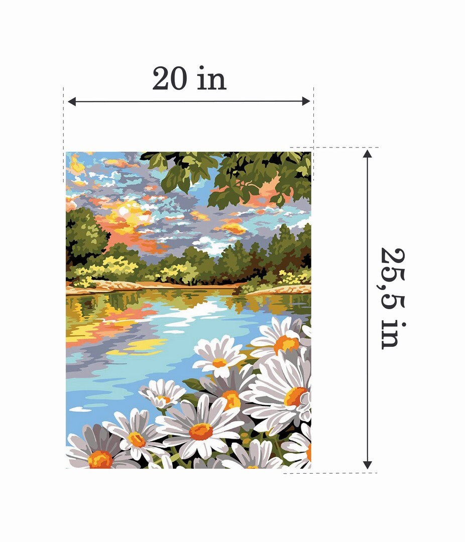 Needlepoint canvas for halfstitch without yarn The Lake With Daisies MRC15257 Margot de Paris Printed Tapestry Canvas