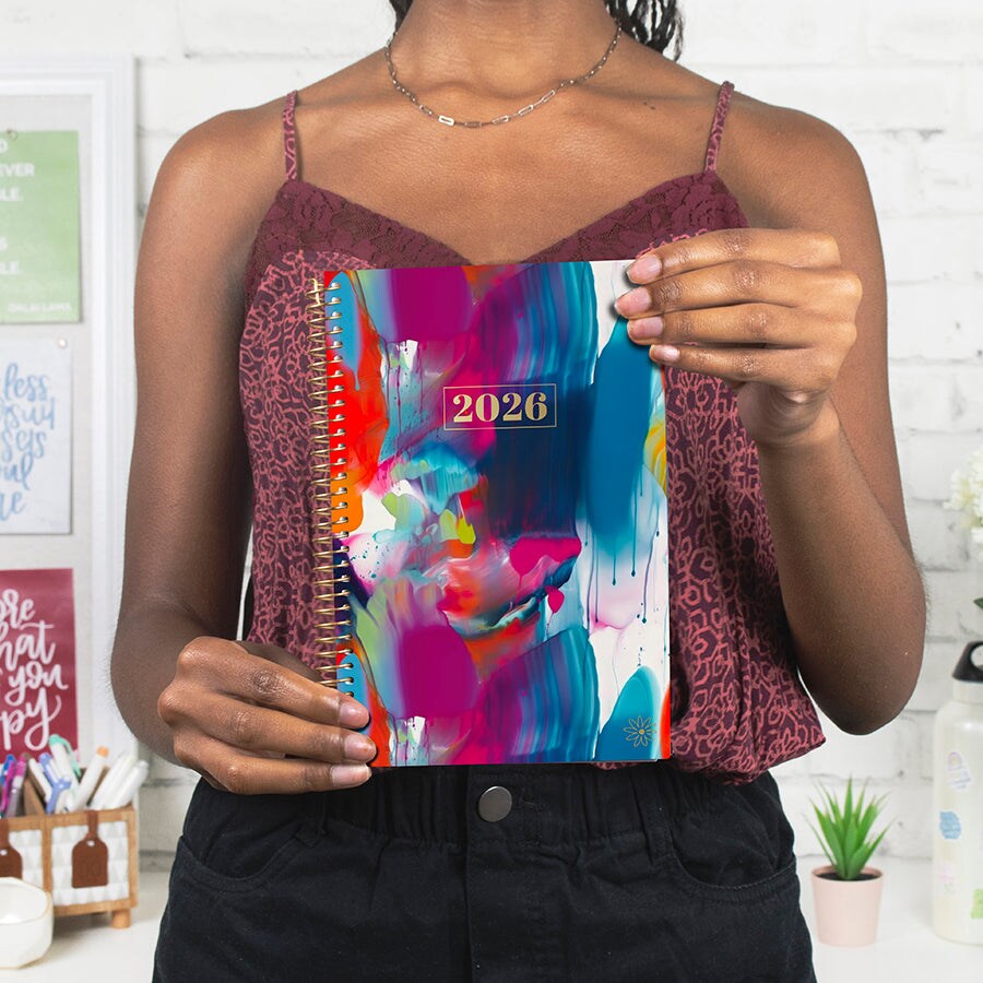 bloom daily planners 2026 Soft Cover Weekly &#x26; Monthly Planner, 5.5&#x22; x 8.25&#x22;, Brilliant Brushstrokes