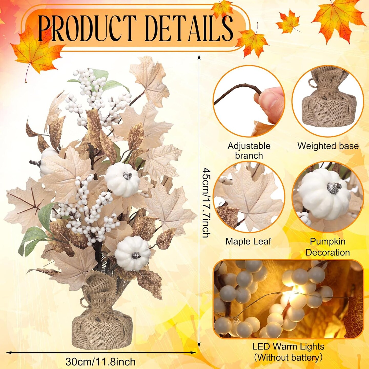 Lighted Maple Leaf Pumpkin Tree Tabletop Decor - 18 Inch