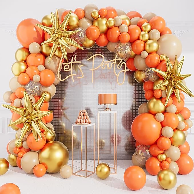 127pcs Gold and Orange Balloon Garland Arch Kit – Metallic Gold, Pastel Orange & Gold Confetti Balloons – 18/12/10/5 Inch Balloon Set for Birthday, Baby Shower, Fall Autumn Party & Graduation Decor