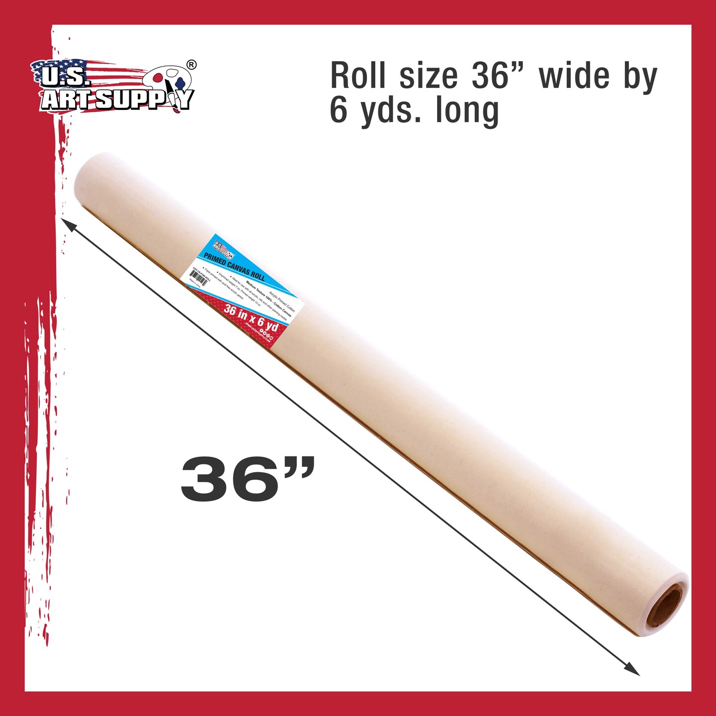 U.S. Art Supply 12-Ounce Triple Primed Gesso 36" Wide x 18' Long (6 Yards), 100% Cotton, Acid-Free - Unstretched Canvas Rolls for Painting, Oil & Acrylic, Murals - Cut To Frame Size