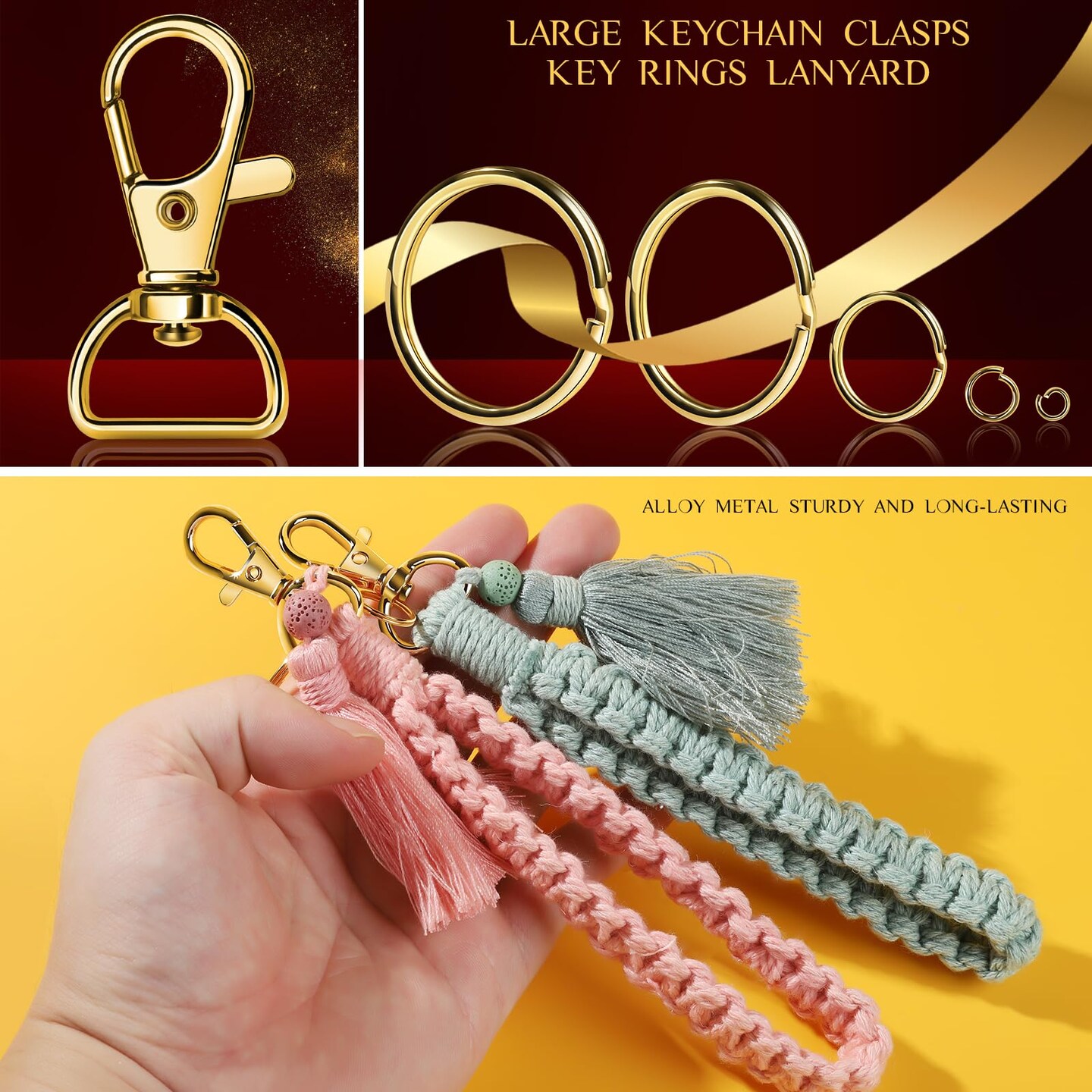 Keychain Making Kit, 265PCS Keychains Clips and Key Rings, Metal Lobster Claw Clasps and Key Chain Rings, Key Rings Bulk, Keychain Rings, Clip for Key Chains, Jewelry Making, Crafts, Gold