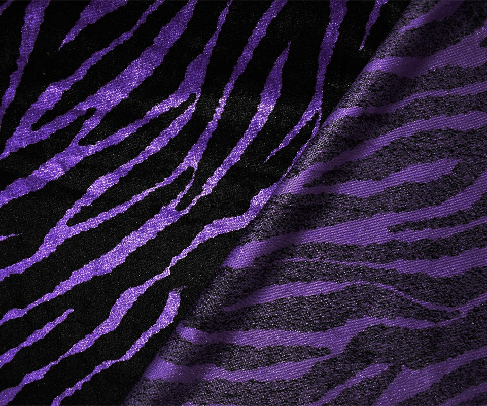 Purple-Black Poly Stretch Spandex Zebra Printed Velvet Knit Fabric By the Yard