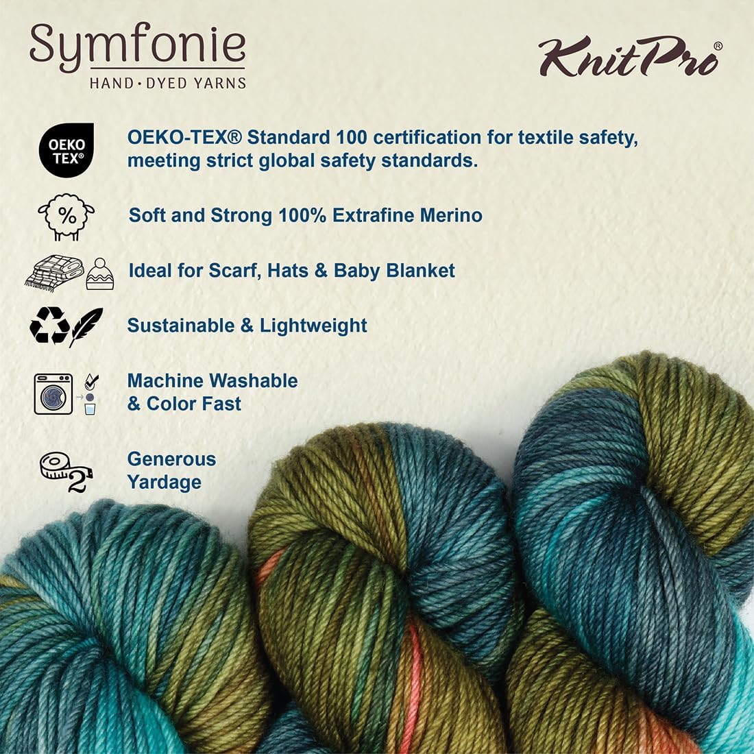 KnitPro Symfonie Premium Hand Dyed Yarn Merino Wool| Bella Variegated Colors