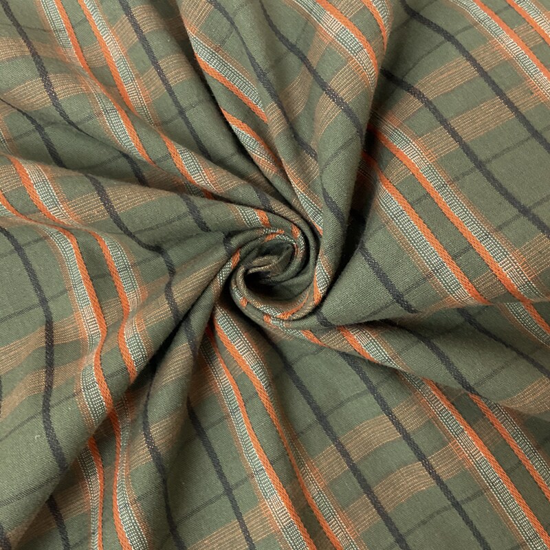 Green-Multi Cotton Spandex Plaid Madras Woven Fabric By the Yard