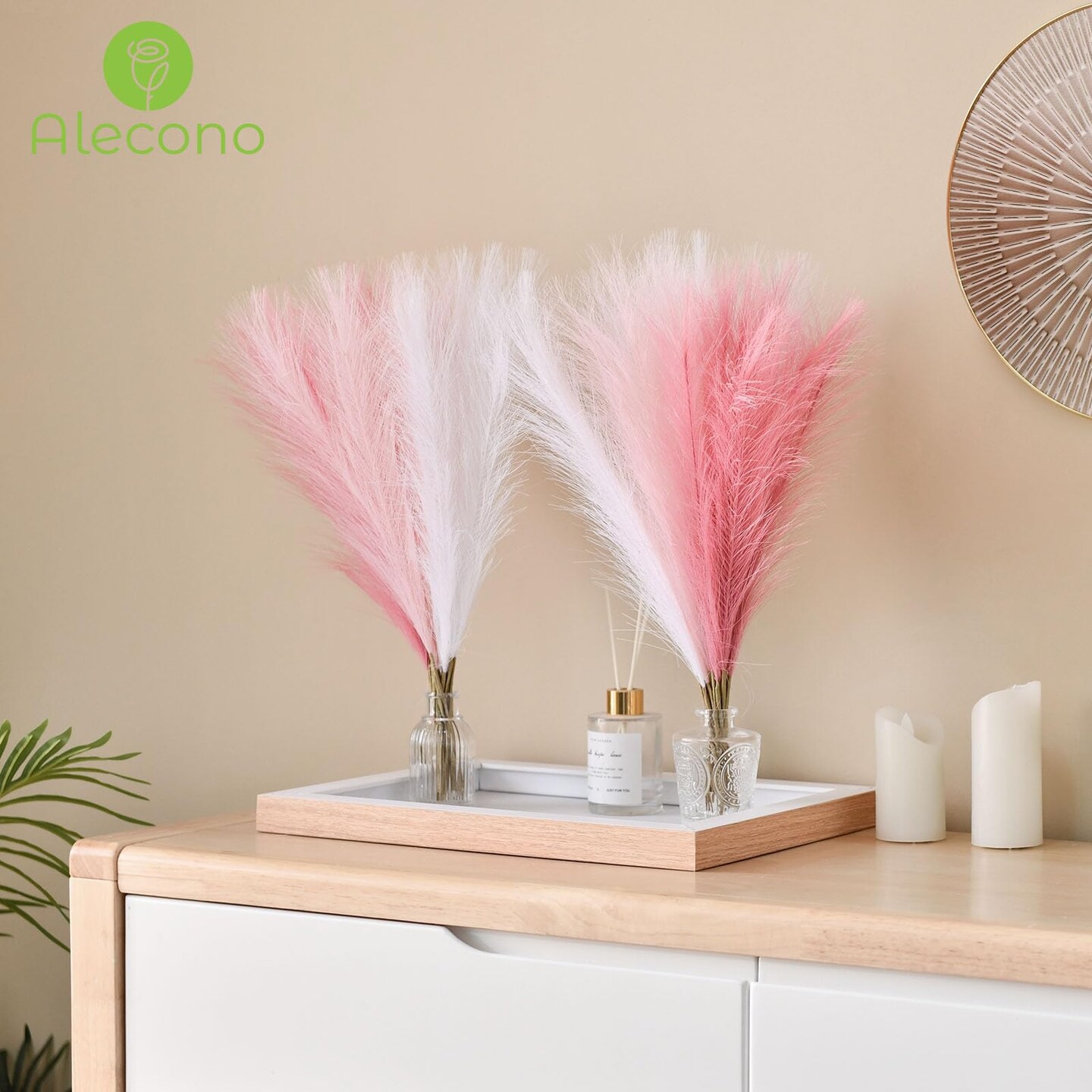 𝟯𝟬𝙋𝙘𝙨 Pampas Grass 17in, Pink Pampas Grass Decor for Home Decoration, Faux Pampas Grass Wall Decor for Wedding Centerpieces Party Decorations(Blush, Cream, Pink)