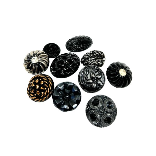 Random Mix of Assorted Vintage Black Glass Buttons (B709) 10X