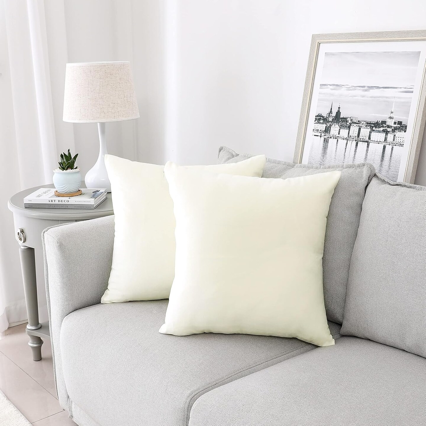 Decorative Throw Pillow Covers Velvet Soft for Couch Sofa Bedroom Living Room Outdoor Pack of 2 18x18 Inch Cream White